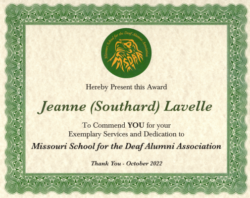 Picture of Jeanne (Southard) Lavelle Certificate